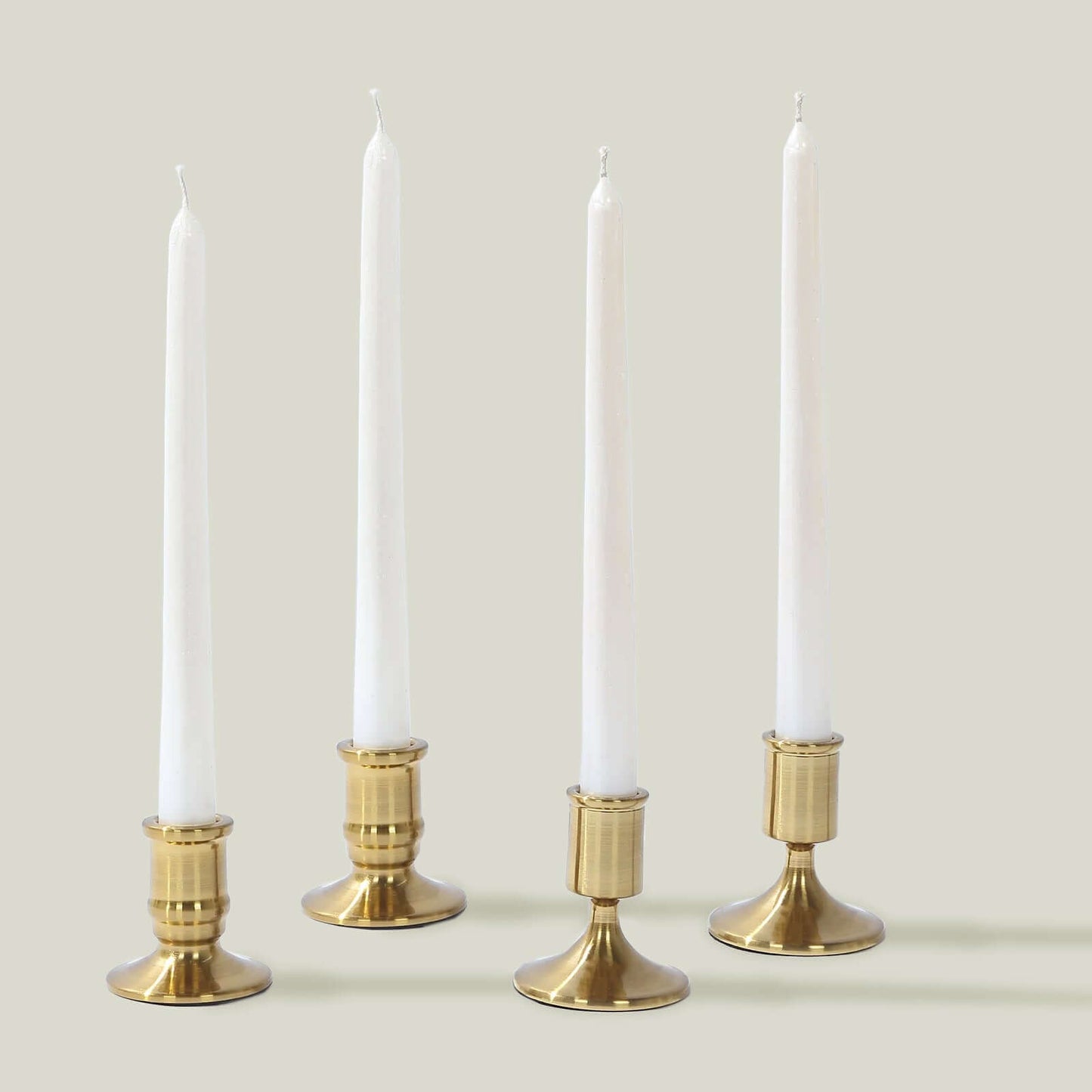 Set of 4 Metal Taper Candle Holders Vintage Gold with Sturdy Round Base - Traditional Pillar Candlestick Holders 2.5", 3"