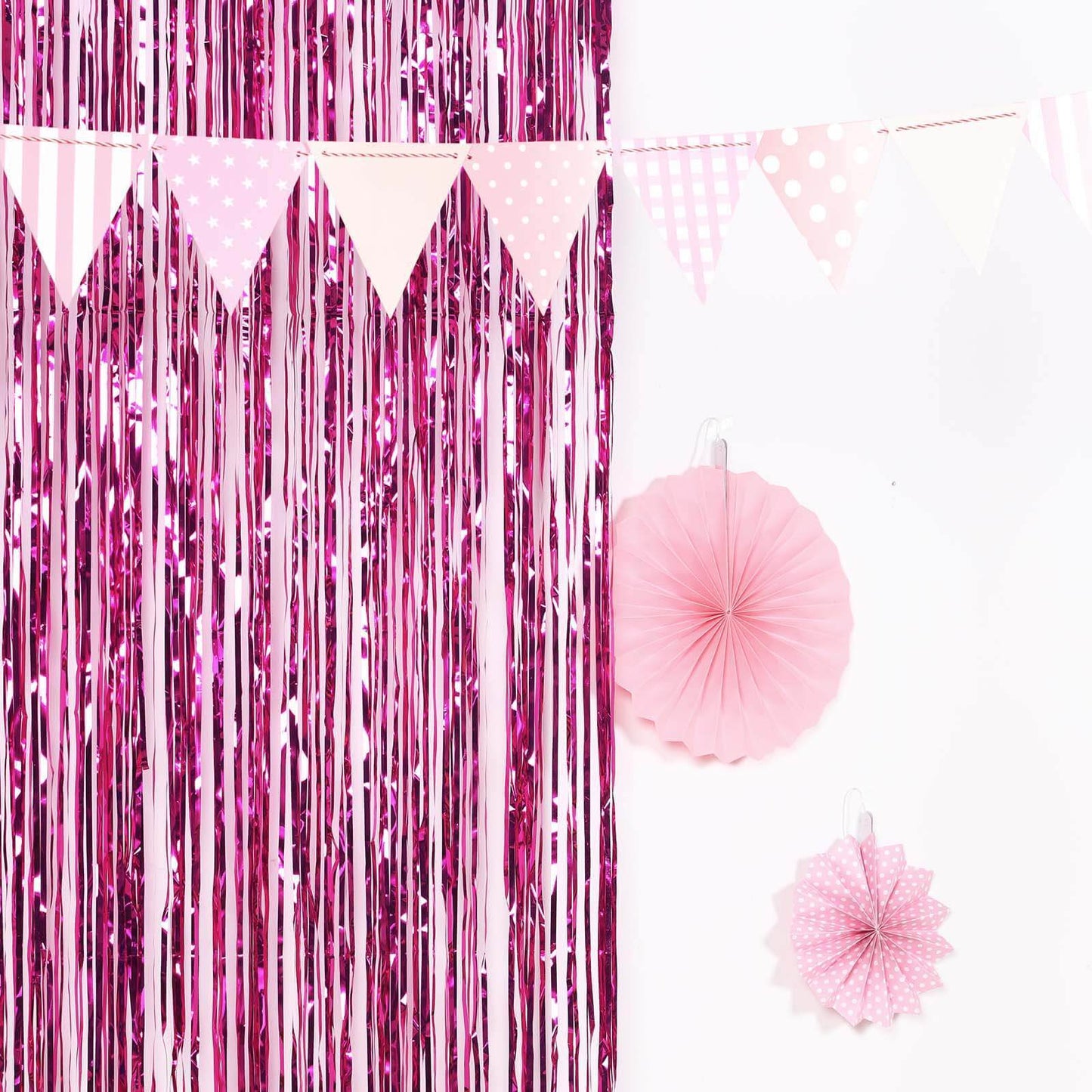 8ft Fuchsia Metallic Tinsel Foil Fringe Doorway Curtain Party Backdrop