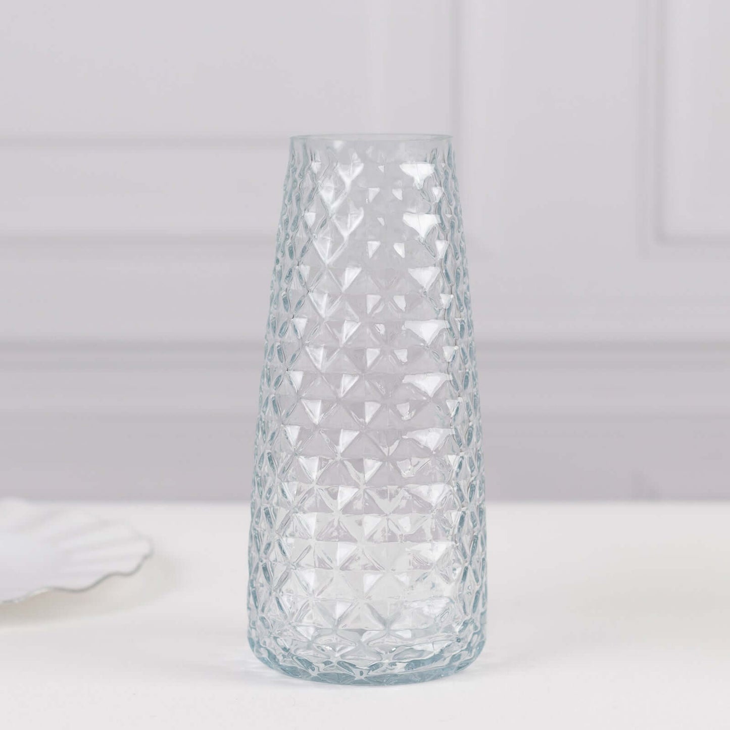 6-Pack Glass Urn Vases Clear with Diamond Crystal Cut Pattern - Stylish Decorative Design for Event Decor 8.5"