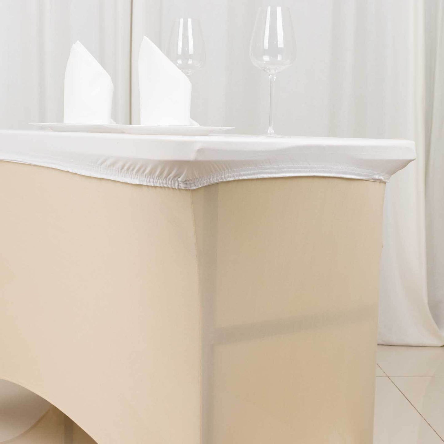 Stretch Spandex 48"x30" Rectangle Tablecloth Top Cover White - Durable Form-Fitting Table Cover for Events & Presentations