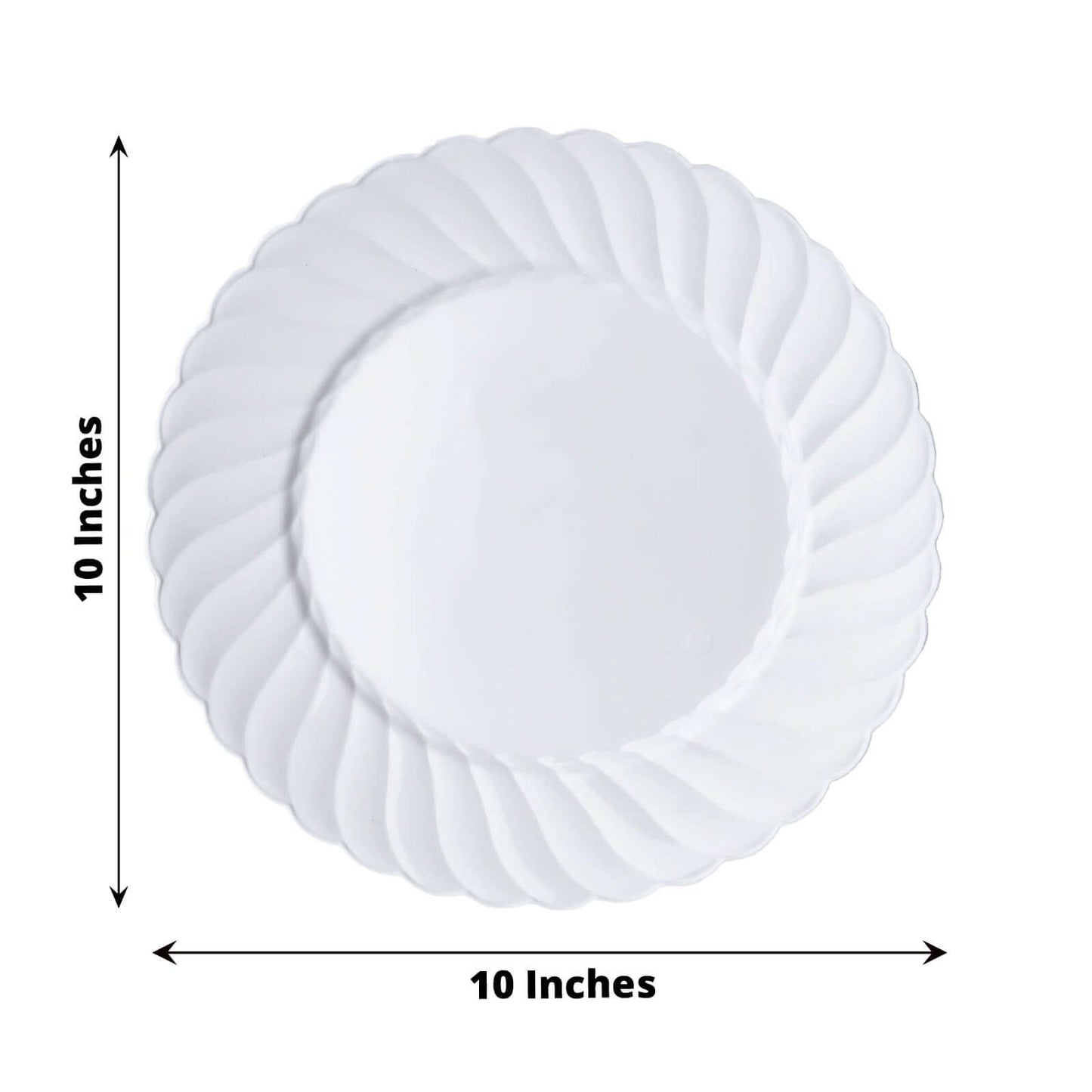 12-Pack Plastic Dinner Plates Glossy White Swirl Rim - Durable Disposable Plates for Gatherings 10"