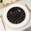 10-Pack Plastic 9" Round Dinner Plates in Black Ruffled Rim with Gold Edging - Sturdy Disposable Dinnerware