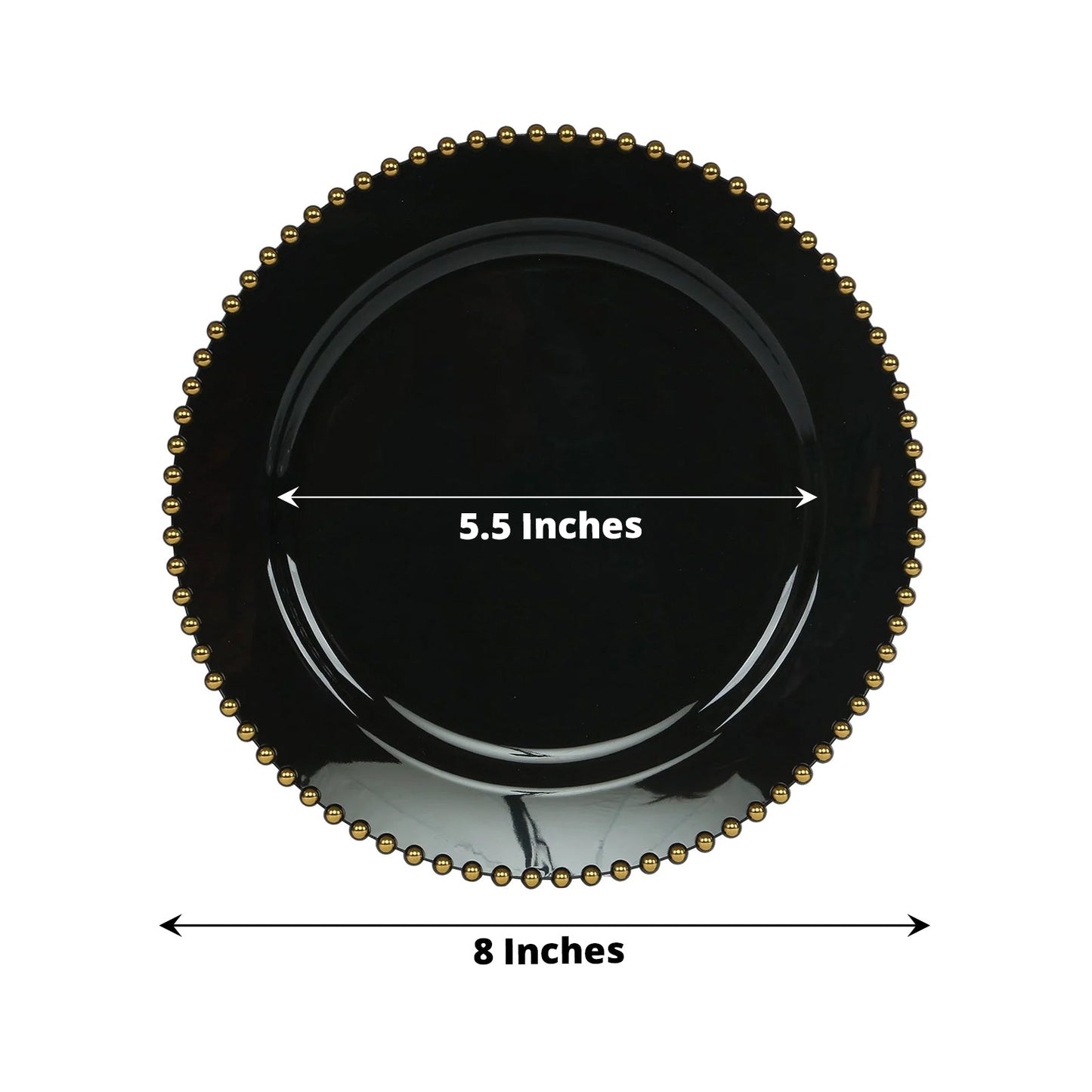 10-Pack Black Plastic Dessert Plates â€“ 8" Round with Gold Beaded Rim, Disposable for Parties & Events