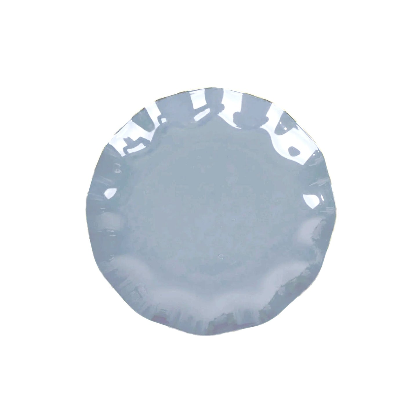 10-Pack Plastic Round 6" Dessert Plates in Dusty Blue Ruffled Rim with Gold Edging - Sturdy Disposable Salad Appetizer Dinnerware