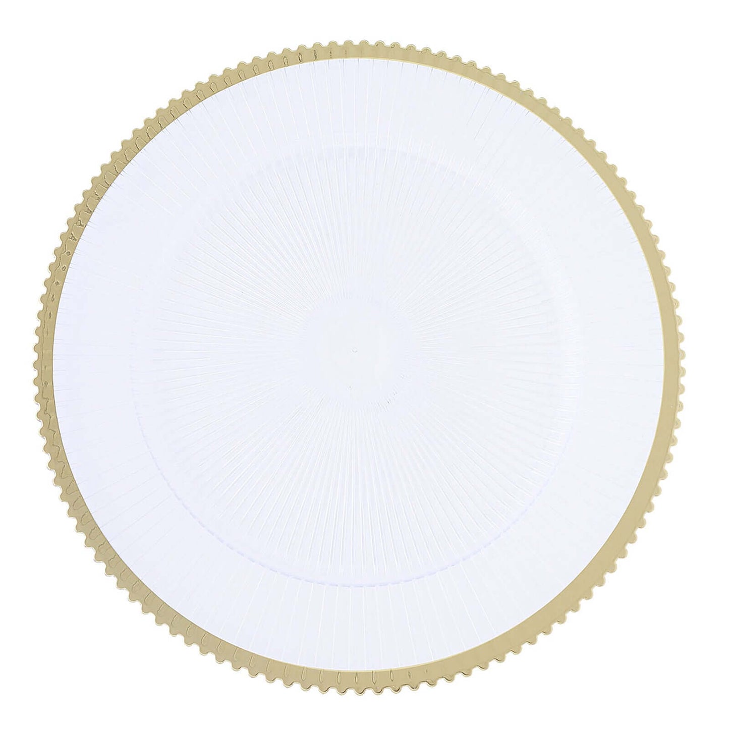 6-Pack Acrylic Plastic Round Charger Plates 13" in Clear with Gold Sunray Wavy Rim, Exquisite Dinner Serving Plates