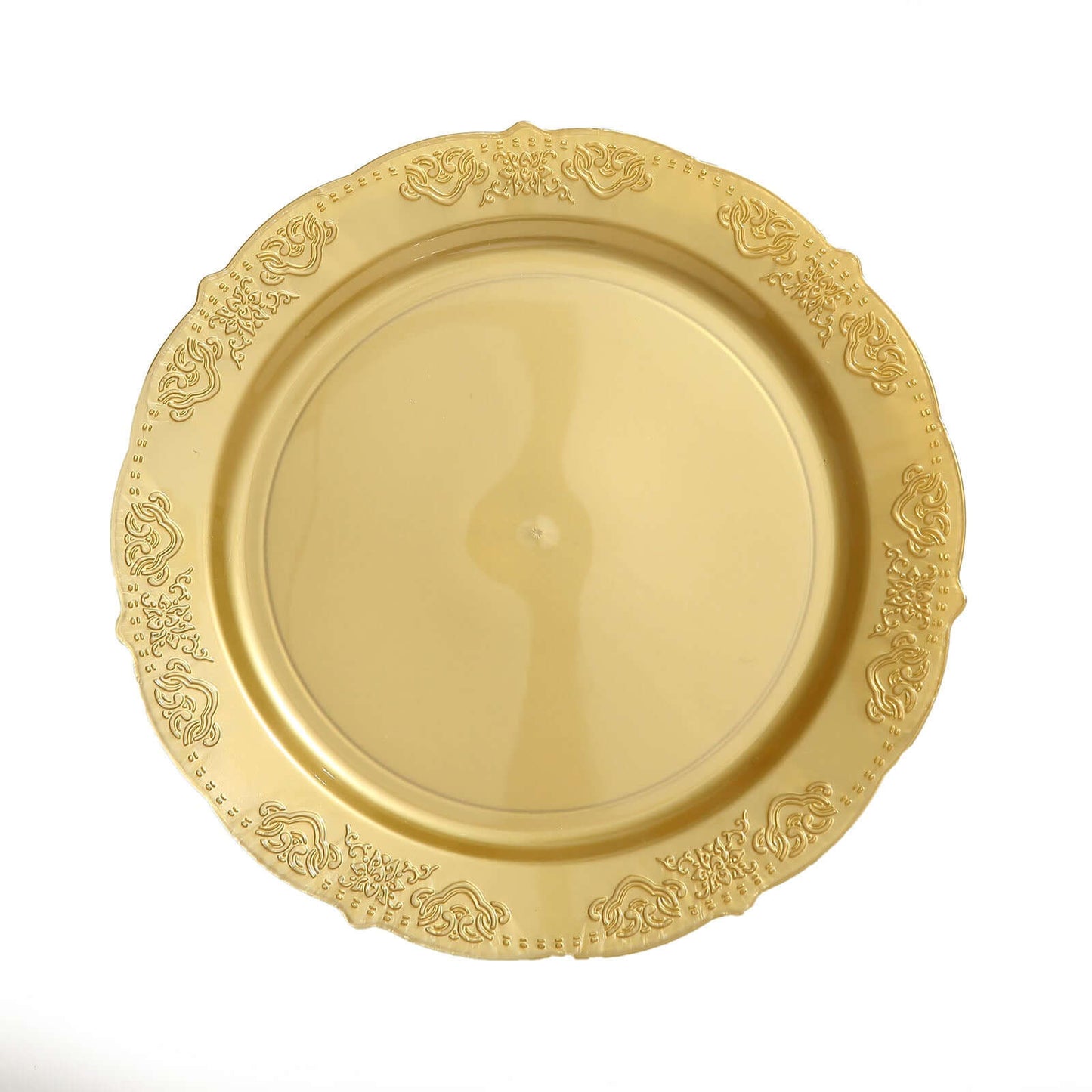 10-Pack Plastic 10" Round Dinner Plates Gold Embossed Scalloped Edge - Chic Disposable Party Plates for Special Occasions & Banquets