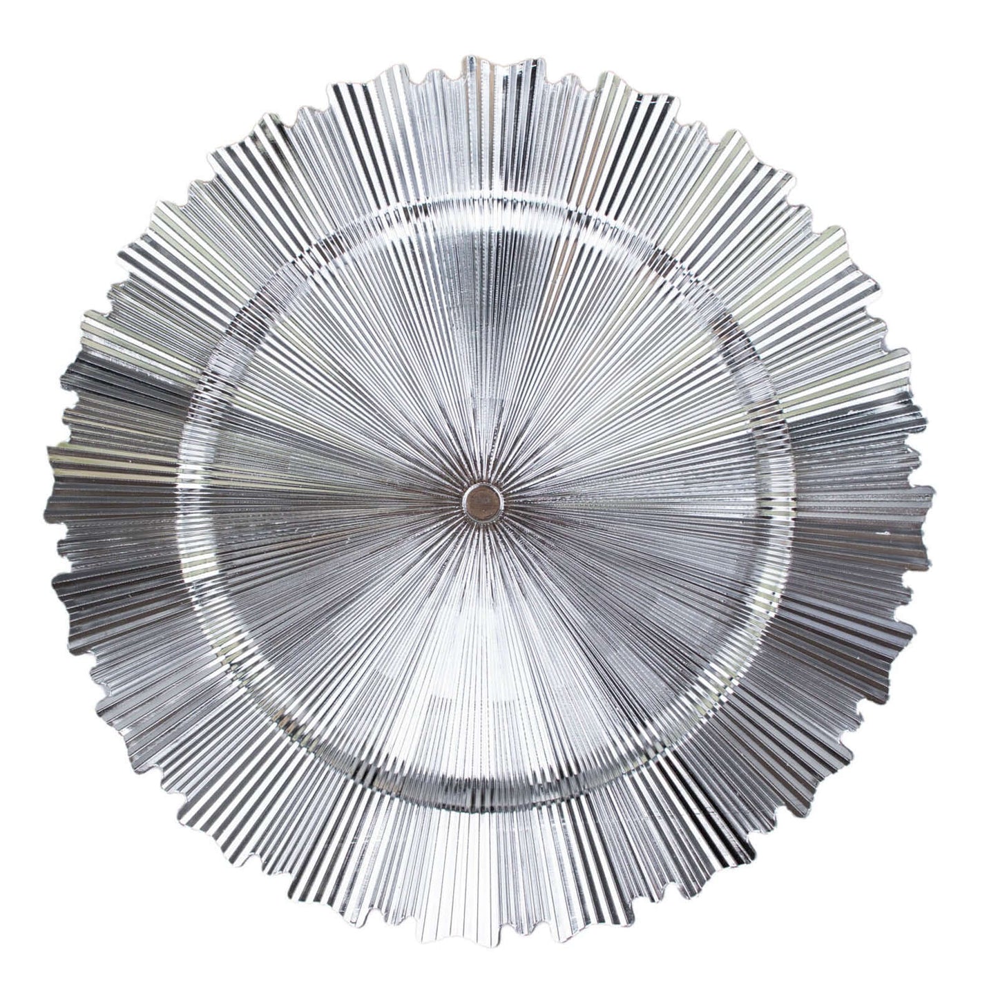 6-Pack Acrylic Plastic Round Charger Plates 13" in Metallic Silver with Sunray Scalloped Rim, Decorative Dinner Party Charger Tableware
