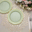 10-Pack Plastic 8" Round Dessert Plates in Sage Green with Gold Scalloped Rim - Disposable Appetizer/Salad Plates