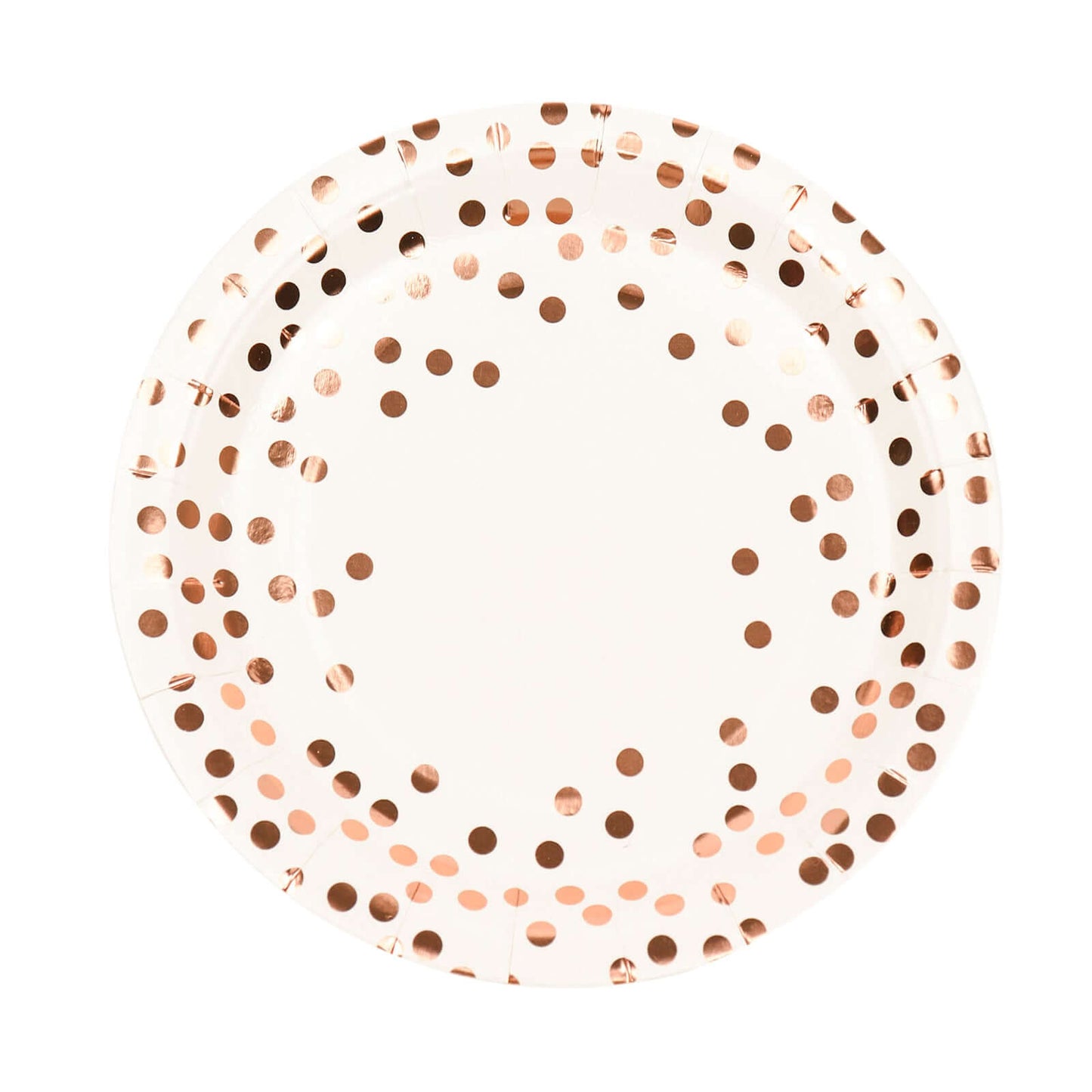 25-Pack Paper Round Dinner Plates 9" White with Metallic Rose Gold Polka Dots - Disposable 300GSM Party Plates for Banquets & Celebrations