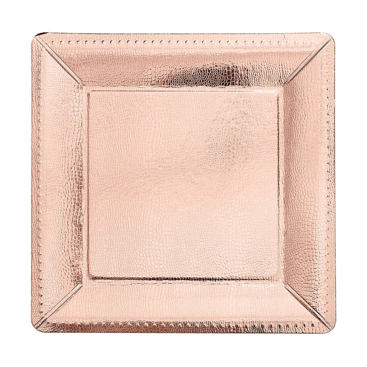 10-Pack Disposable Square Charger Plates in Rose Gold with Leather Like Texture - 1100GSM Durable Paper Chargers for Sophisticated Events 13"