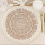4-Pack Placemats Mandala Print Fringe Design Natural Jute and White Round - Rustic Burlap Tassel Style 15"