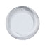 10-Pack Plastic 7" Round Dessert Plates in White with Silver Swirl Rim - Disposable Salad Plates