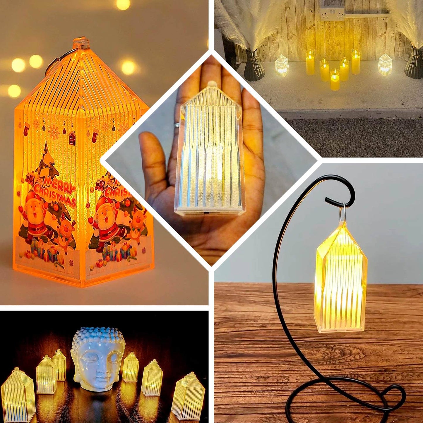 6-Pack Acrylic LED Lanterns Hanging Warm White Design - Decorative Dimmable Battery Operated Centerpiece 3.5"
