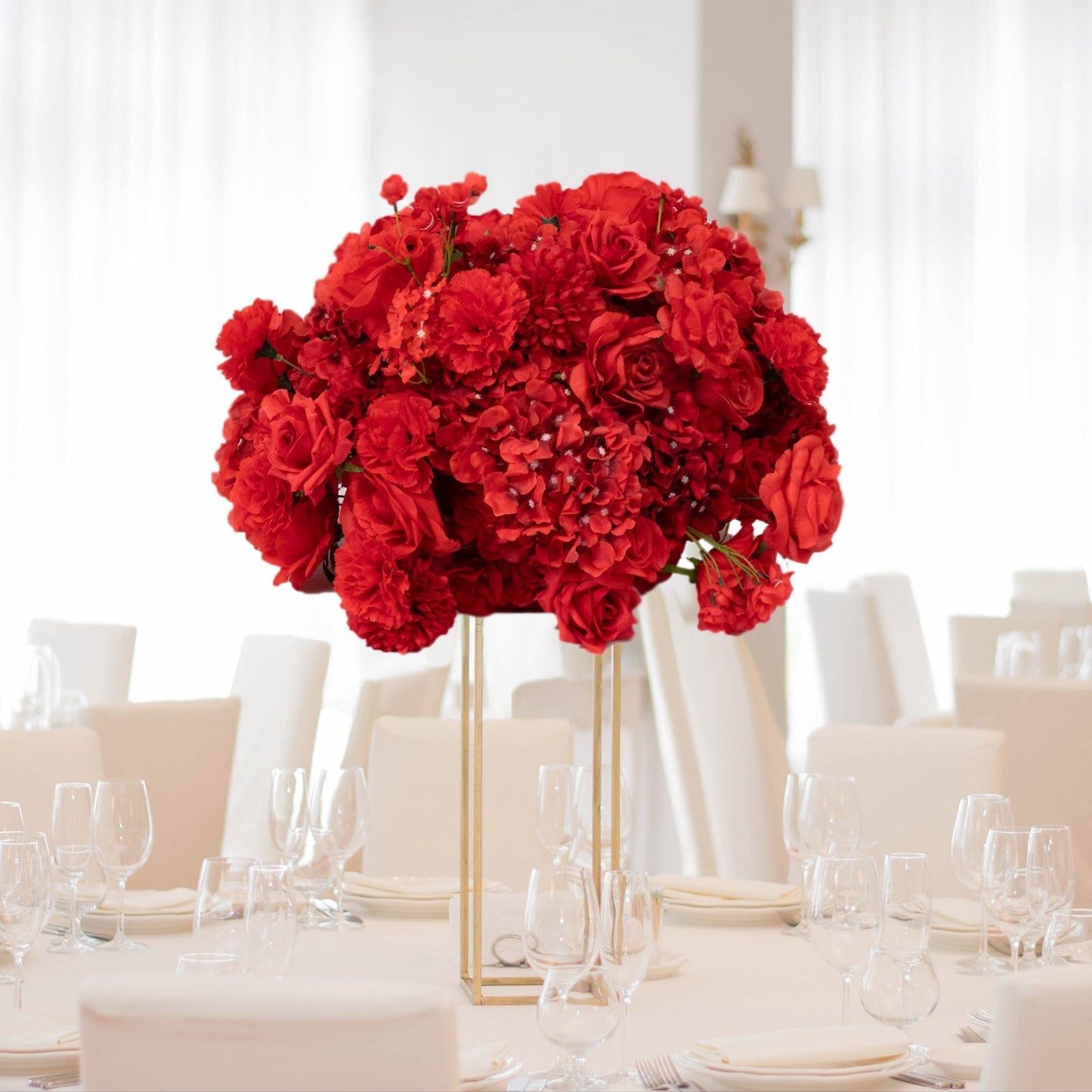 22-Inch Red Silk Flower Grand Centerpiece â€“ Pre-Arranged Artificial Rose, Hydrangea & Chrysanthemum Ball for Wedding & Event DÃ©cor