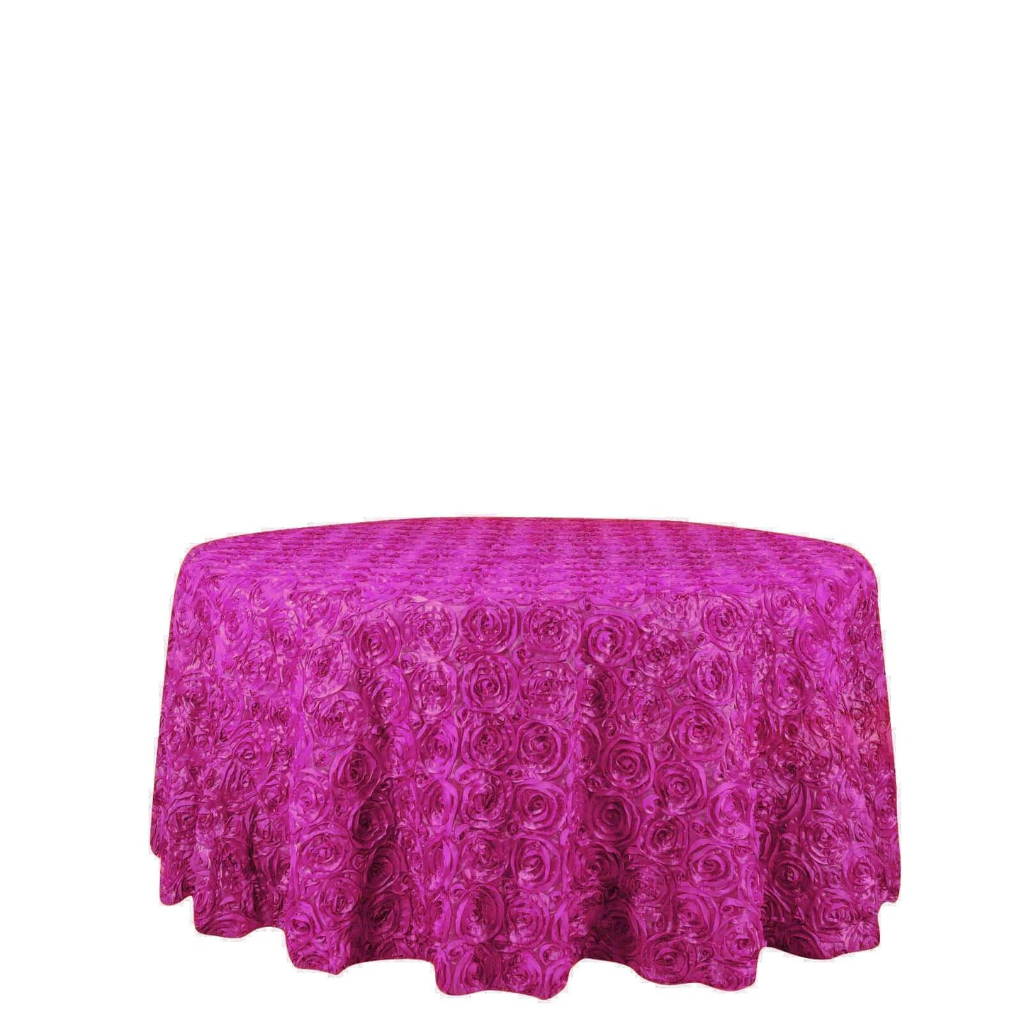 Satin 120" Round Tablecloth Fuchsia - Grandiose 3D Rosette with Seamless Finish Table Cover