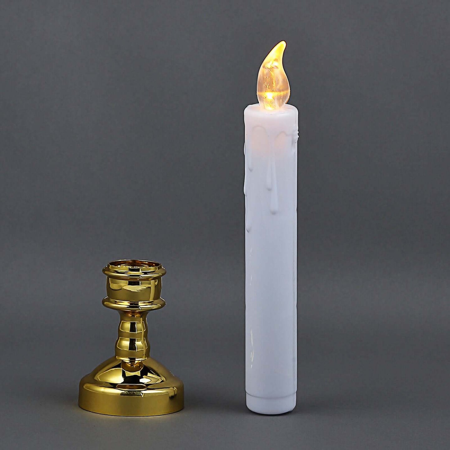 Set of 6 LED Window Candles Flickering White - Battery Operated Taper Candles with Gold Holders 10"