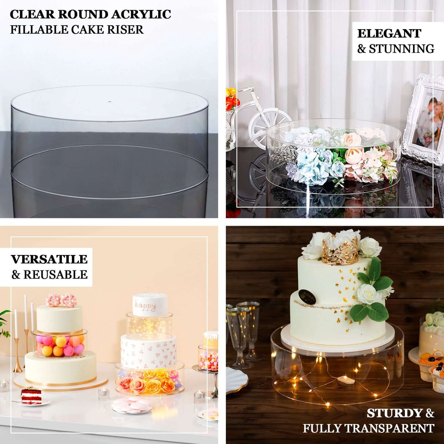 Acrylic Cake Stand Display Box 14" Round - Mirror Finish Silver, Versatile Pedestal Riser for Events