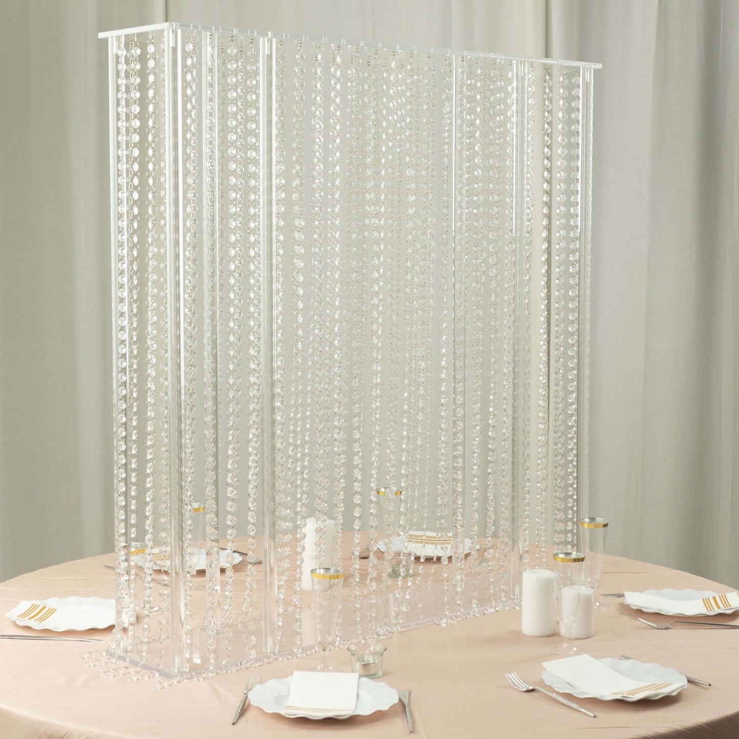 Acrylic Centerpiece Stand Rectangular Design with Pre-chained Crystal Beads Clear - Durable Flower Pedestal for Table or Floor 40"x40"