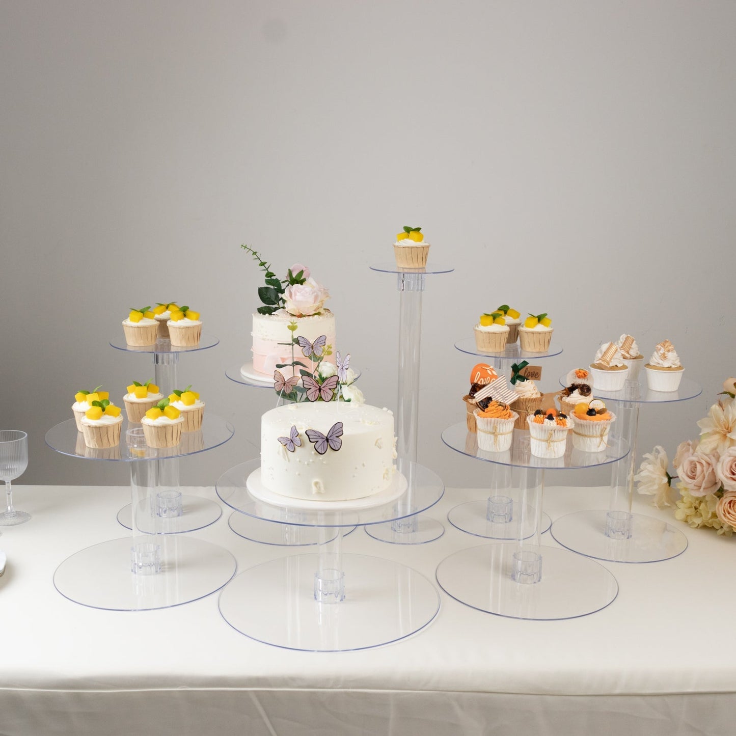 8-Tier Acrylic Cake Stand Set Clear - Assorted Sizes for Buffet Party Tables