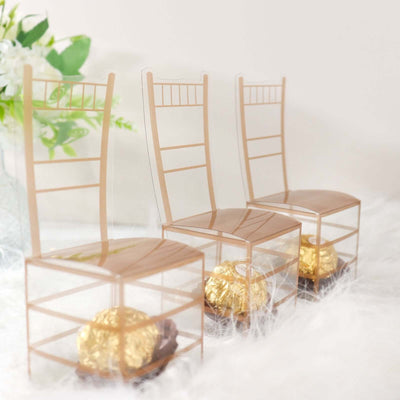25 Pack Clear and Gold PVC Chiavari Chair-Shaped Party Favor Candy Gift Boxes - 2"x5"