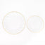 10-Pack Plastic 10" Round Dinner Plates in Clear with Gold Flair Rim - Disposable Party Plates for Upscale Banquets & Special Occasions