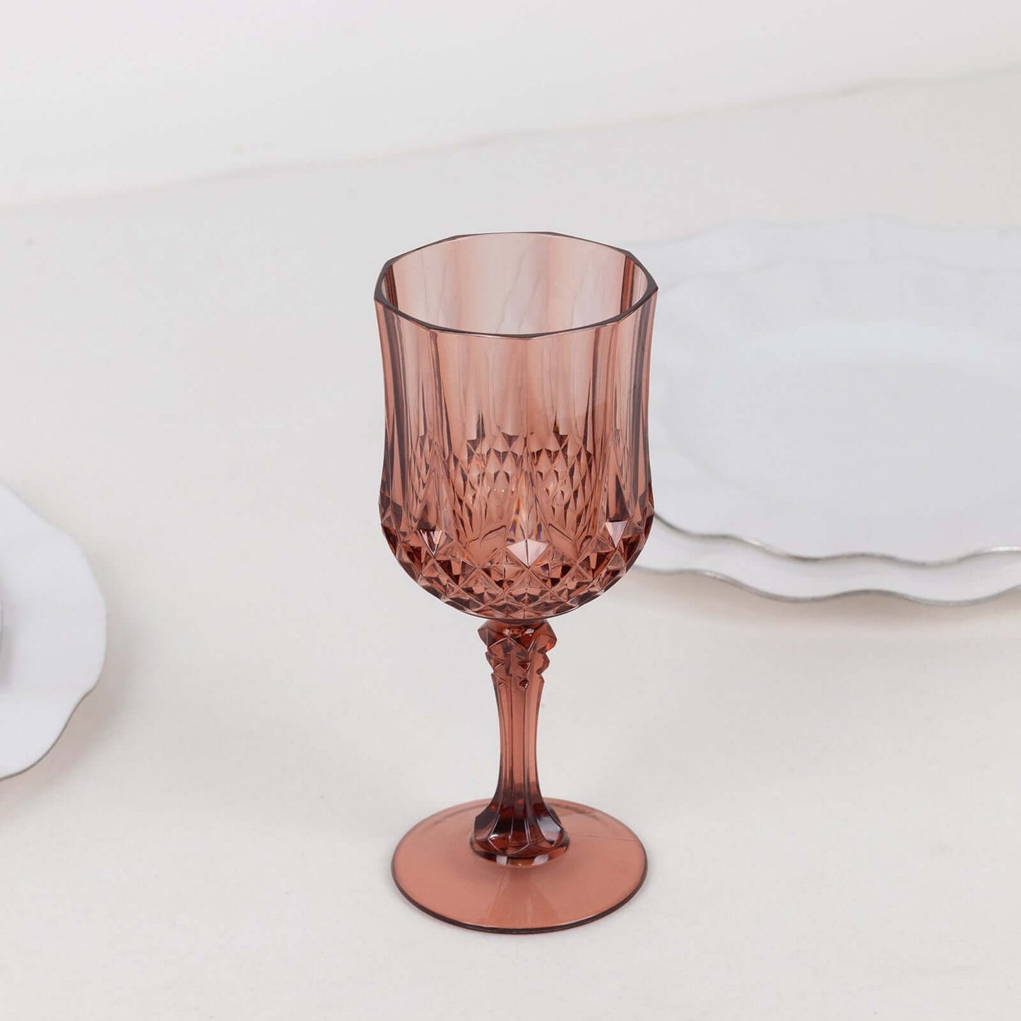 6-Pack Plastic Cocktail Goblets Dusty Rose Transparent Crystal Cut - Shatterproof Drinkware 8oz
