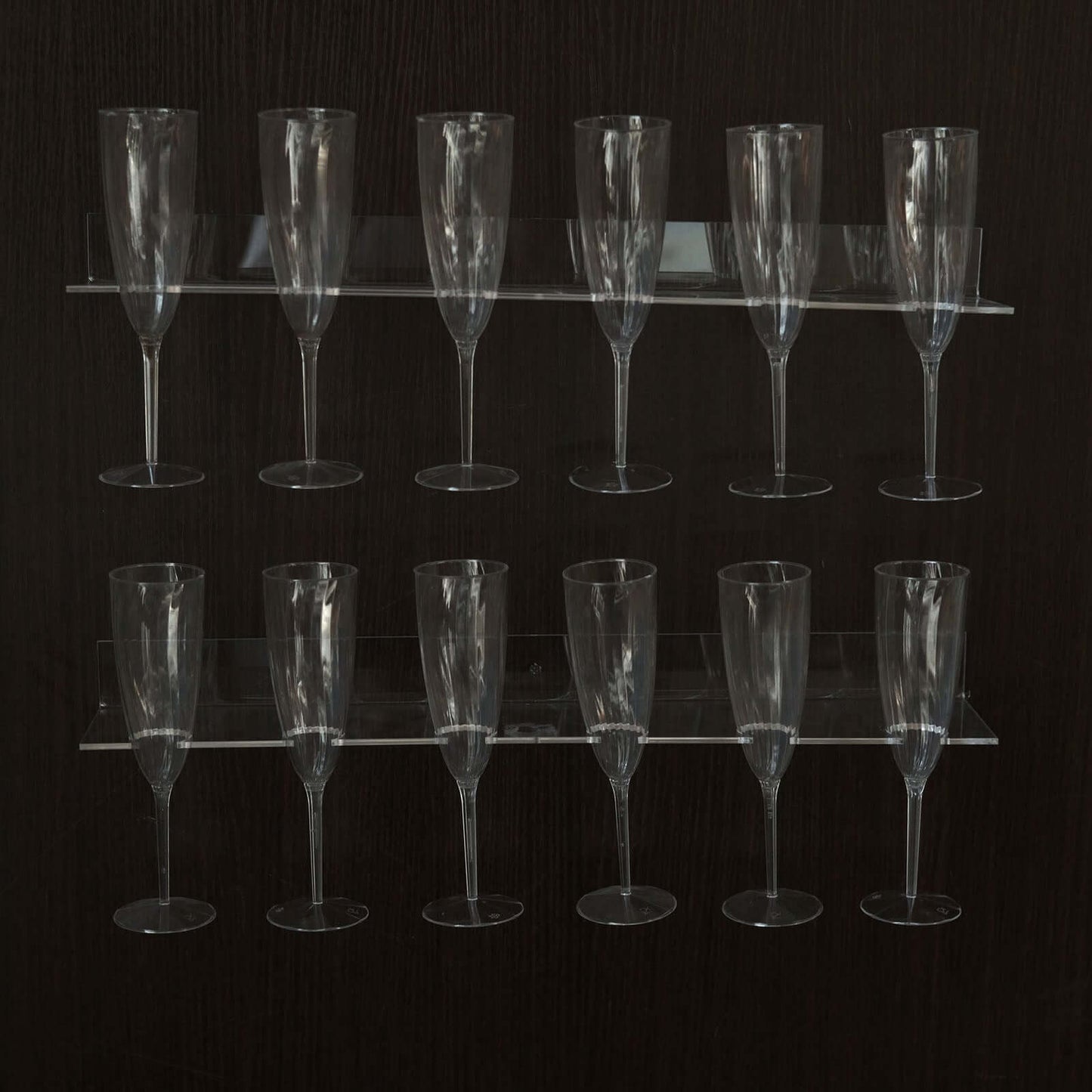2-Pack Floating Wine Glass Holder Rack Clear Acrylic Holds 12, Wall Mounted Champagne Flute Stemware Hanging Shelves for Events & Home Bar 21"