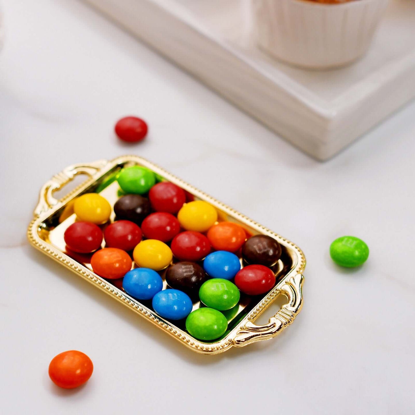 12-Pack Display Trays Party Favor Rectangular Design Gold - Mini Serving Platters for Candy and Desserts 4"