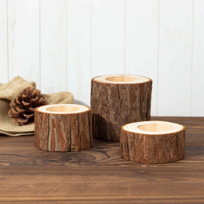Set of 3 Rustic Wood Slice Votive Candle Holders - Tree Branch Wedding Table DÃ©cor 2.75", 1.5", 1.25"