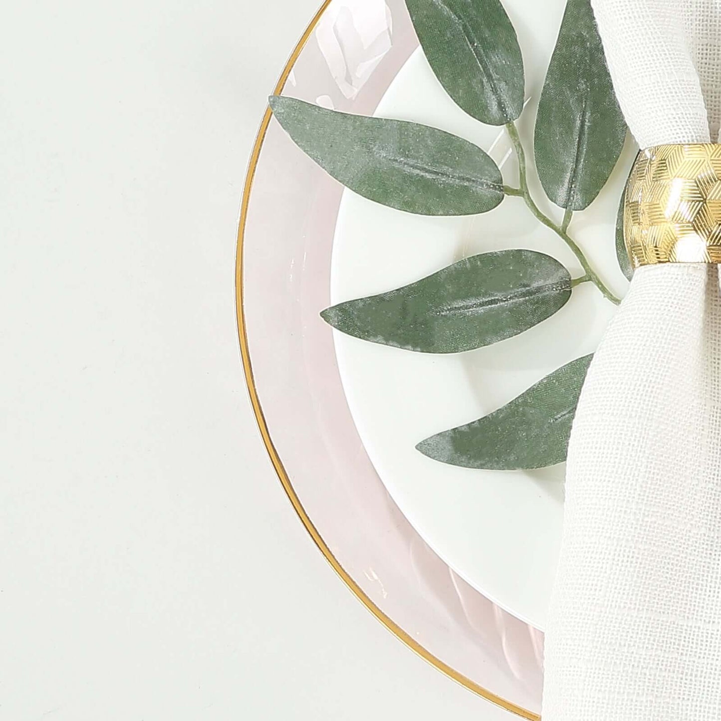 10-Pack Plastic 9" Round Dinner Plates in Transparent Blush Hammered Design with Gold Rim - Modern Disposable Party Plates