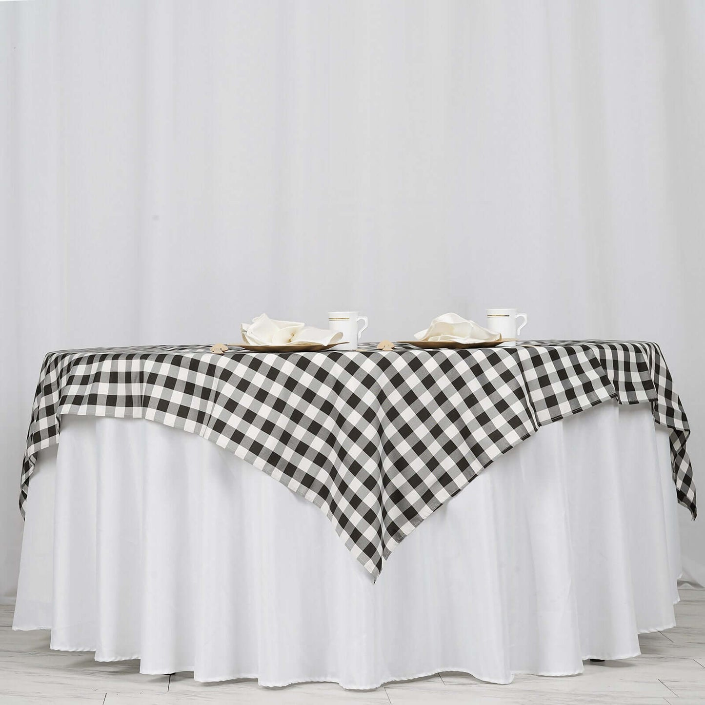 Polyester 70"x70" Table Overlay Square Tablecloth White/Black - Checkered Buffalo Plaid Design for Rustic Decor