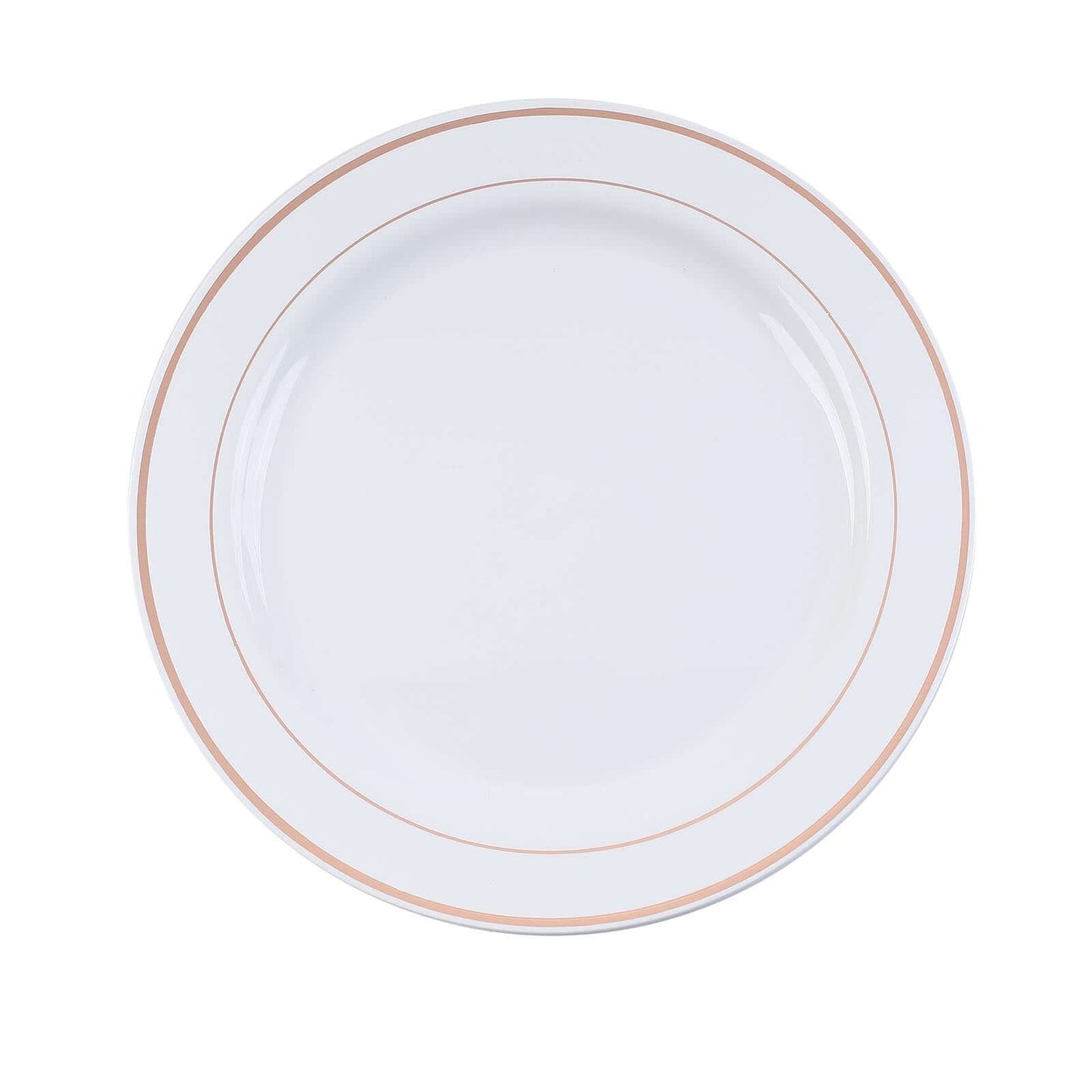 10-Pack Plastic Dinner Plates White with TrÃ¨s Chic Rose Gold Rim - Perfect Disposable Party Plates 10"