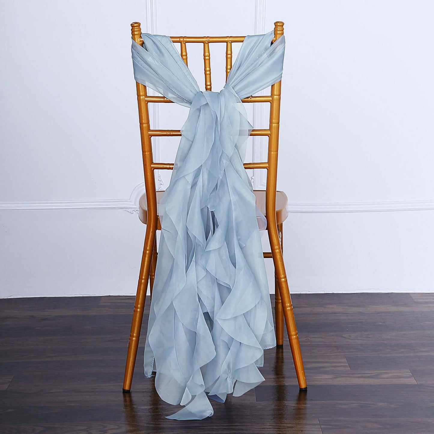 1 Set Chiffon Hoods Chair Sashes with Willow Ruffles Design Dusty Blue - Stylish Chair Bow Decor