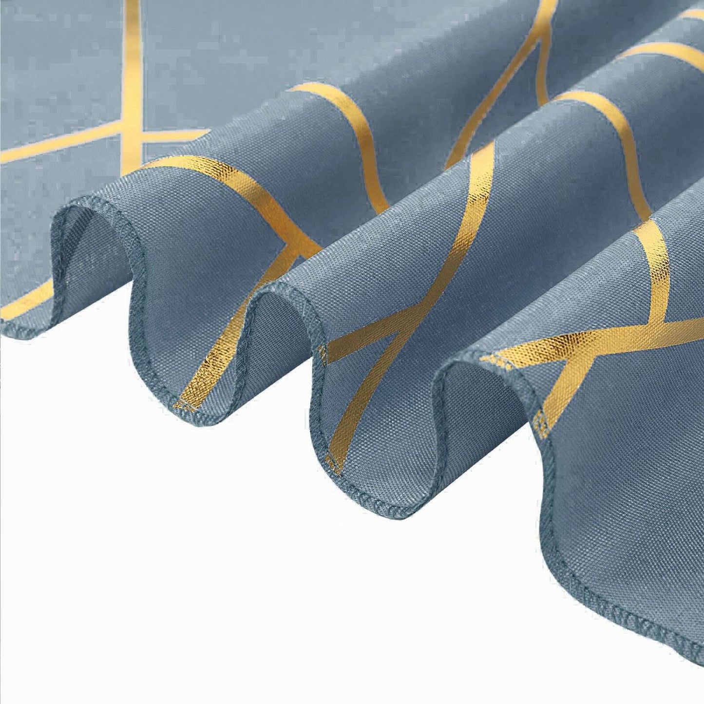 Polyester 9ft Table Runner Dusty Blue with Gold Foil Modern Geometric Accent