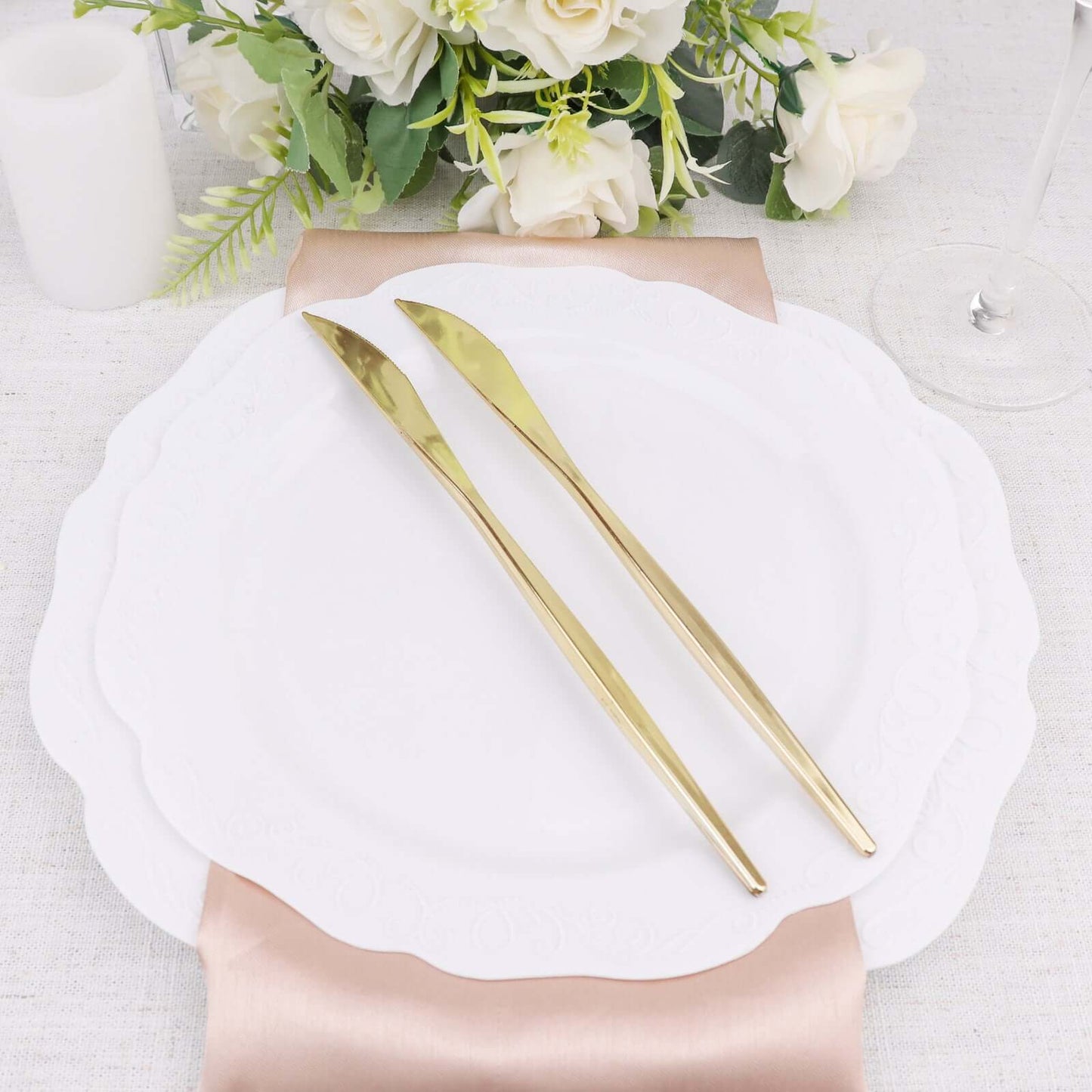 24-Pack Plastic Knives Glossy Gold - Premium Heavy Duty Disposable Flatware Cutlery 8"