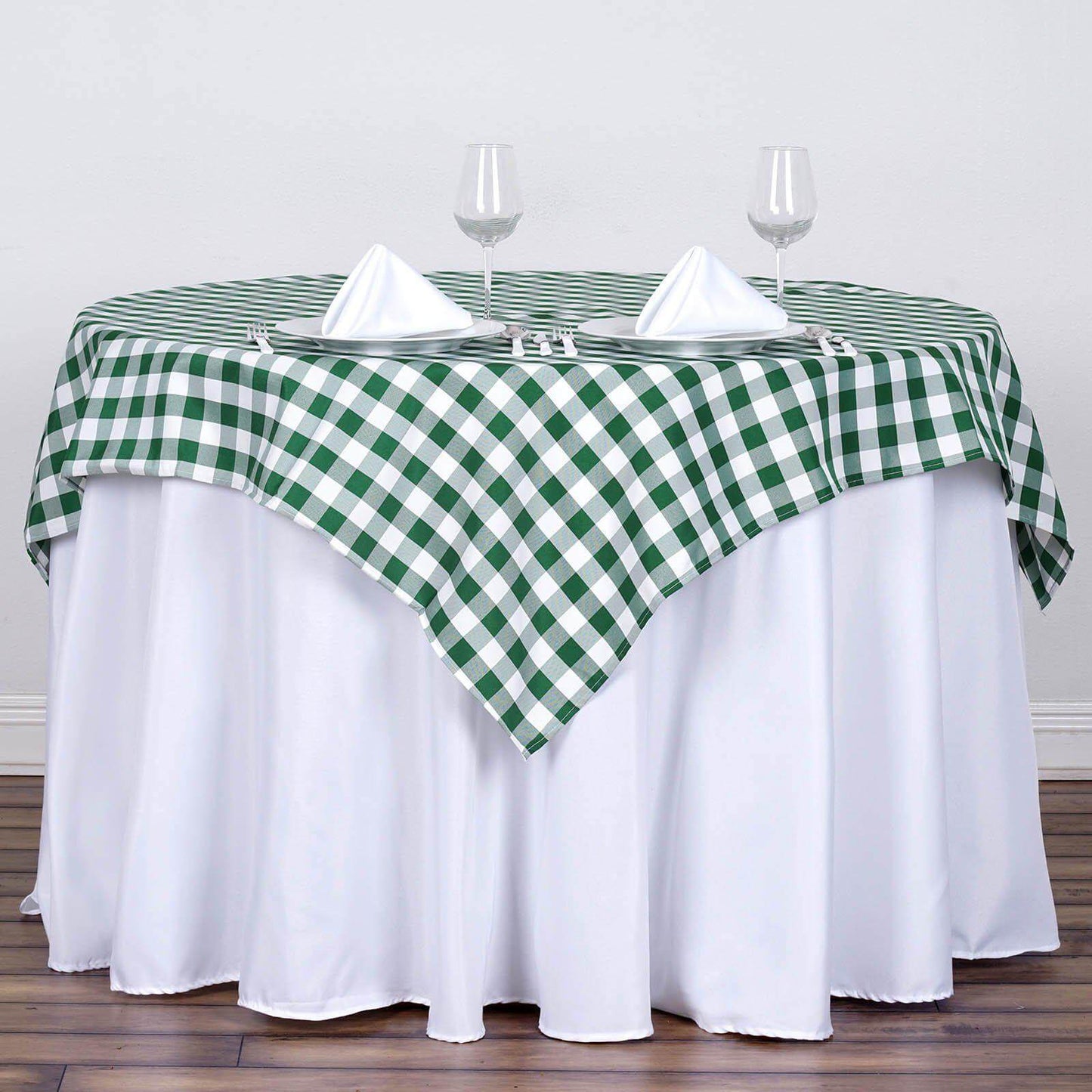 Polyester 54"x54" Square Tablecloth White/Green - Checkered Buffalo Plaid Design for Casual Table Settings