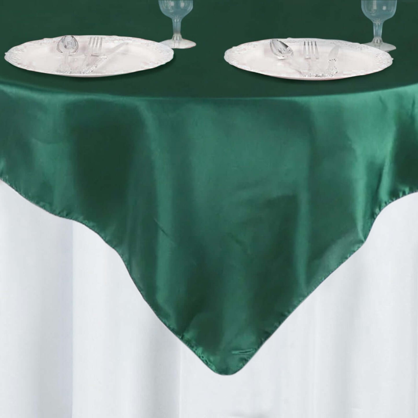Satin 60"x60" Table Overlay Square Tablecloth Hunter Emerald Green - Smooth Silky Touch Table Cover