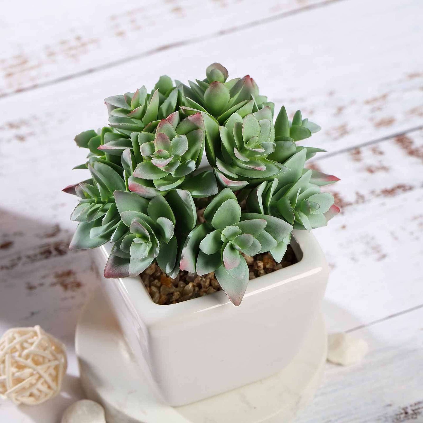 3-Pack Echeveria Artificial Succulents in Ceramic Pot Green - Lifelike Decorative Faux Plants for Home Office & Event Design 4"