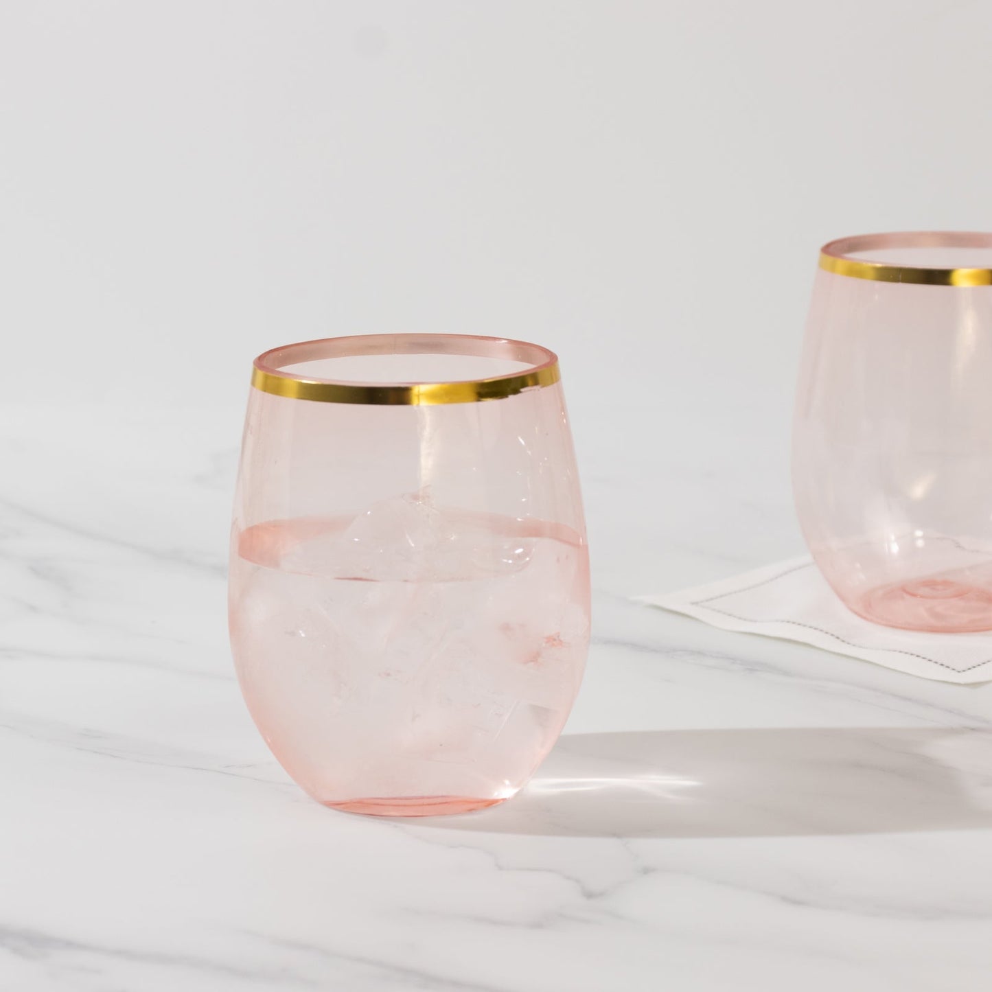 12-Pack Plastic Wine Tumblers Transparent Blush with Gold Rim - Reusable Drinkware 12oz
