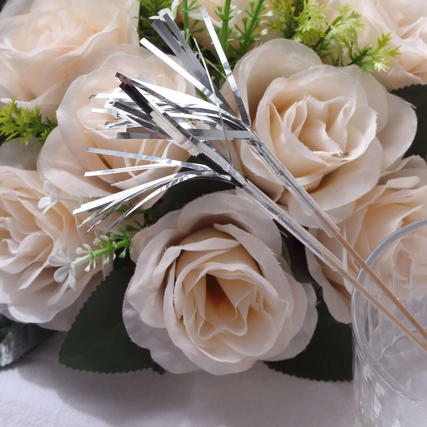 100-Pack Bamboo Cocktail Sticks Firework Cupcake Toppers Silver - Festive Foil Frills Food Picks 9"