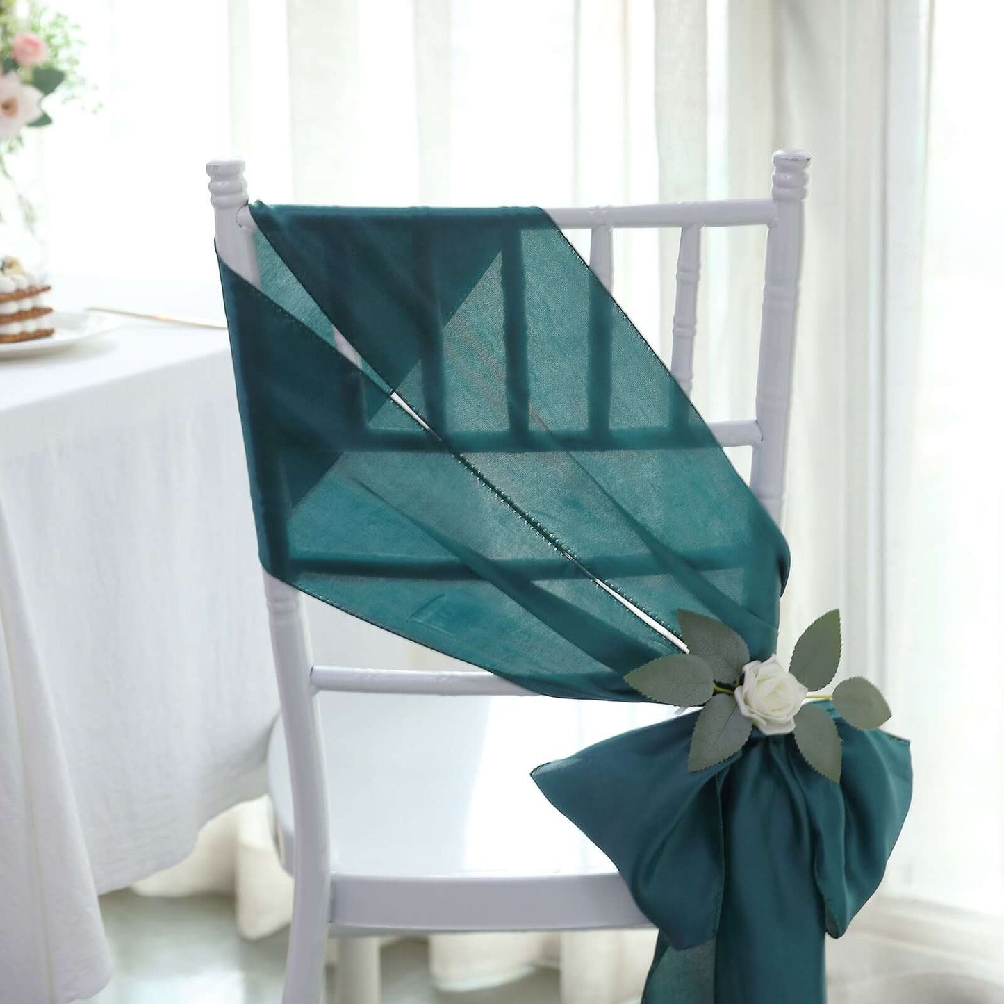 5 Pack Satin Chair Sashes Peacock Teal - Durable Chair Bows with Shiny Finish 6"x106"