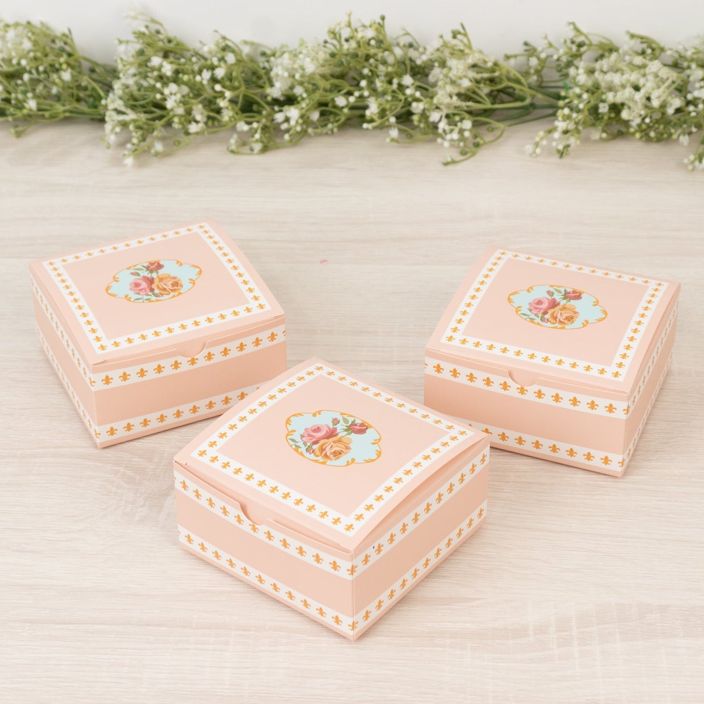 25-Pack Gift Boxes Vintage Rose Floral â€“ Dusty Rose Cardstock Favor Boxes for Cookies, Candies, and Mini Keepsakes - 4"x4"x2"