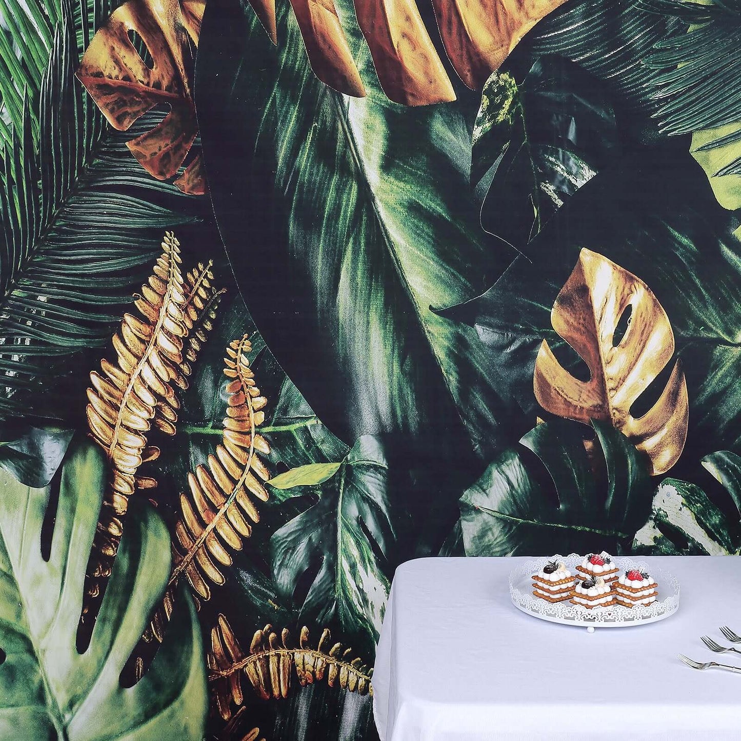 8ftx8ft Green Gold Tropical Jungle Safari Leaf Print Vinyl Backdrop