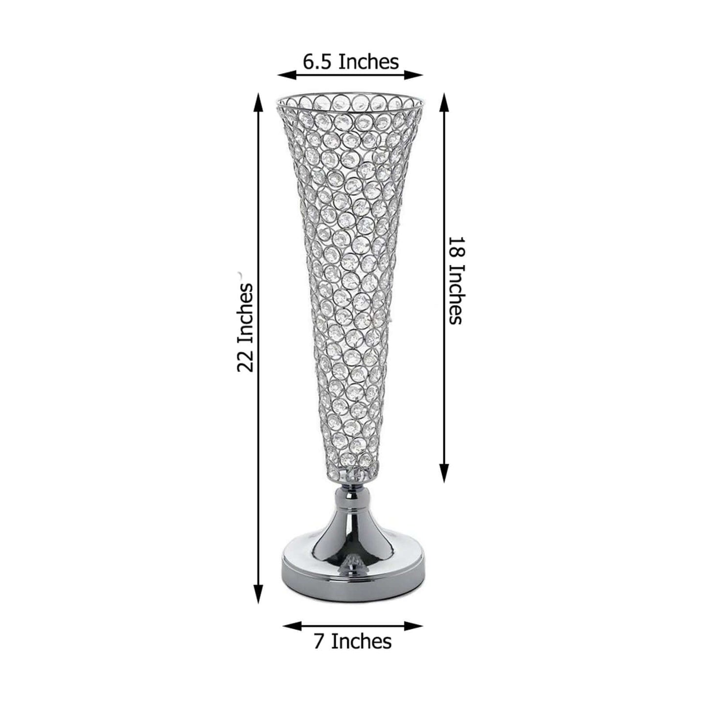 2-Pack Crystal Beaded Trumpet Vase Set Silver - Table Centerpiece for Stylish Decor 22"