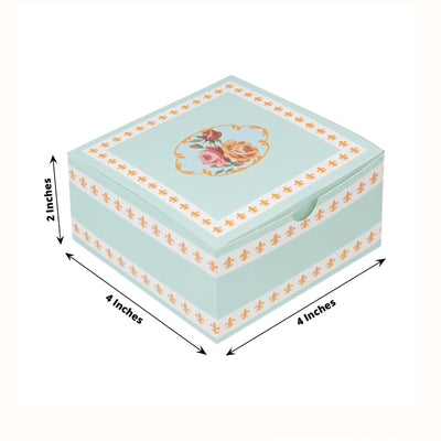 25-Pack Gift Boxes Vintage Rose Floral â€“ Turquoise Cardstock Favor Boxes for Cookies, Candies, and Mini Keepsakes - 4"x4"x2"