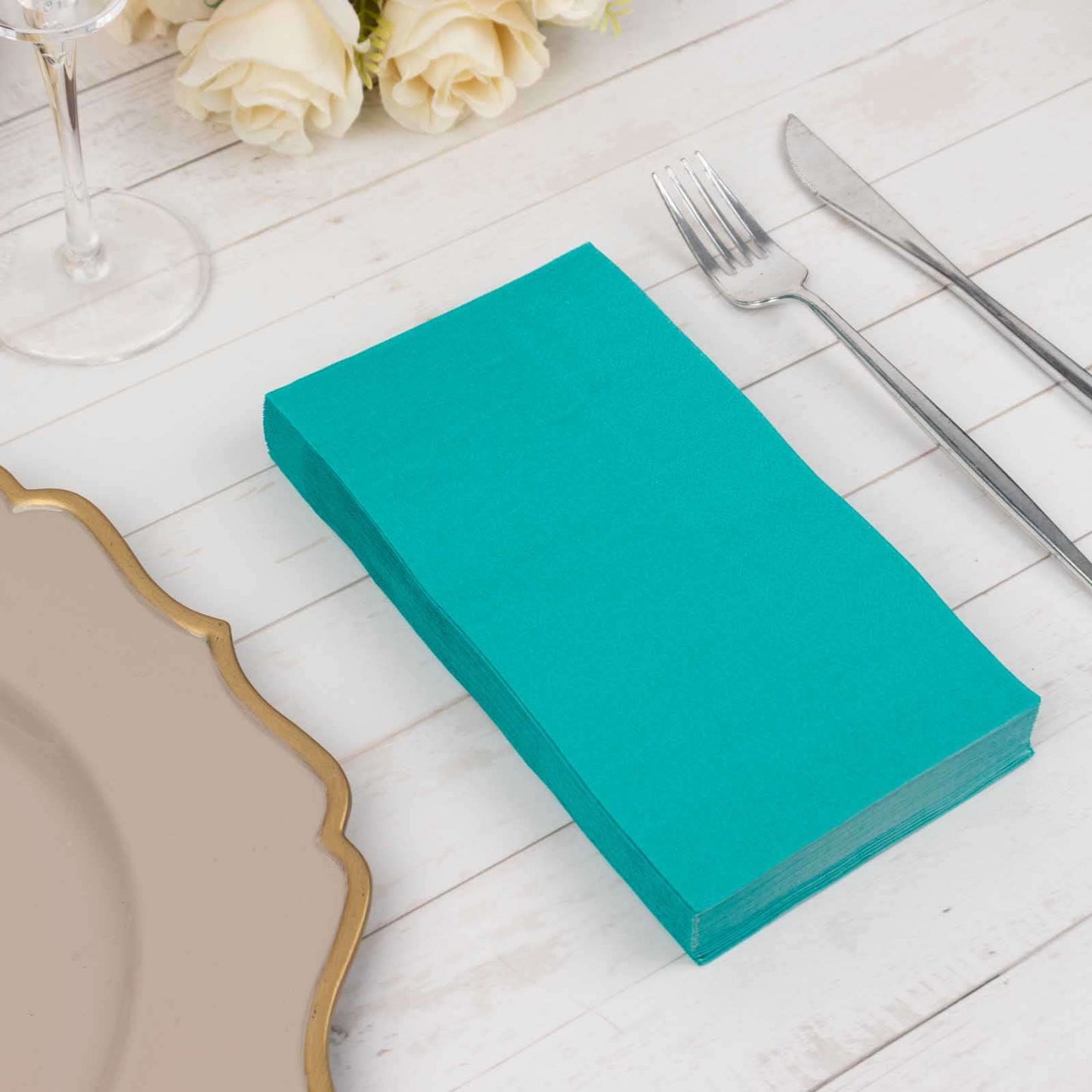 50-Pack Paper Napkins Turquoise - Soft Disposable 2-Ply Dinner Napkins for Weddings