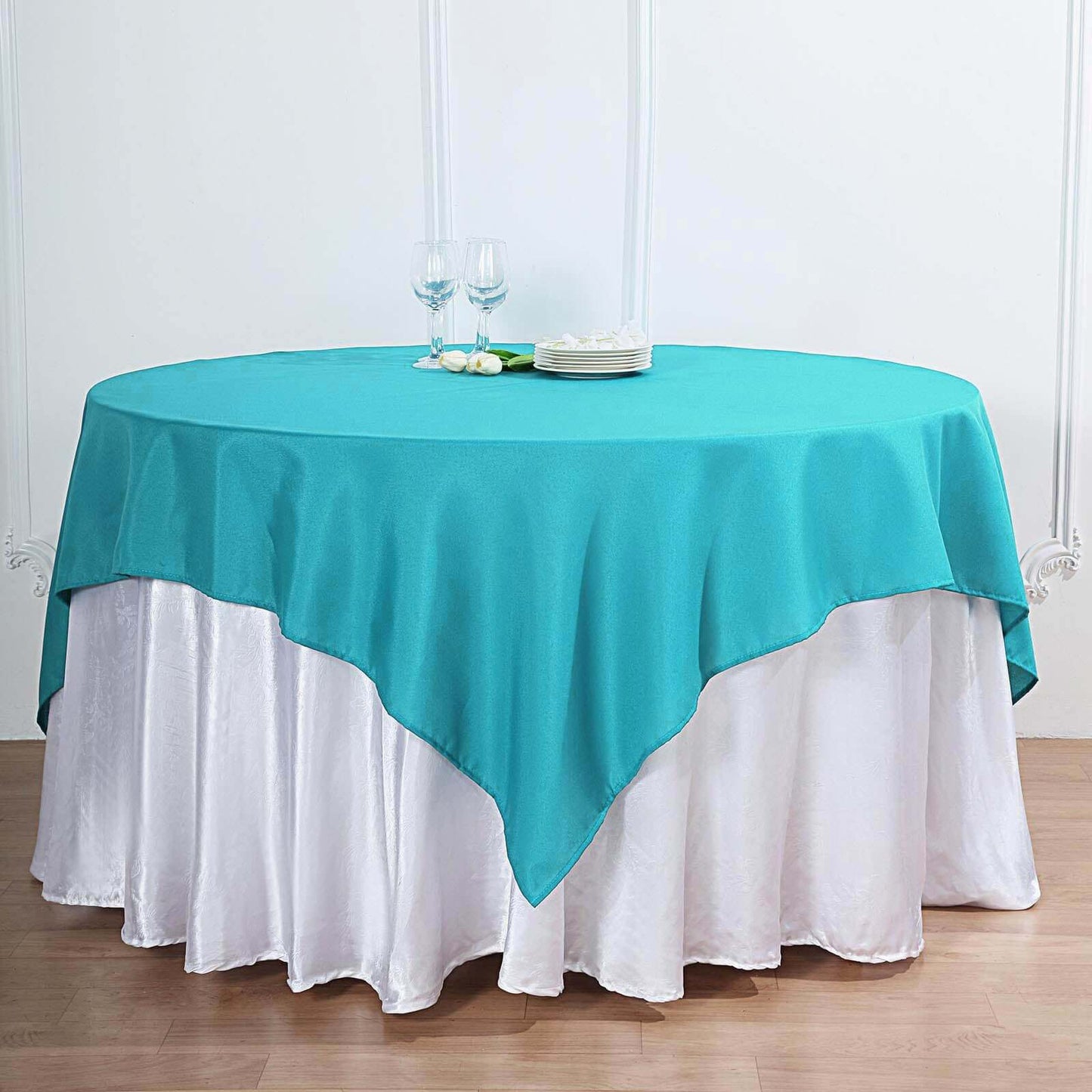 Polyester 70"x70" Table Overlay Square Tablecloth Turquoise - Wrinkle-Resistant & Durable Table Cover