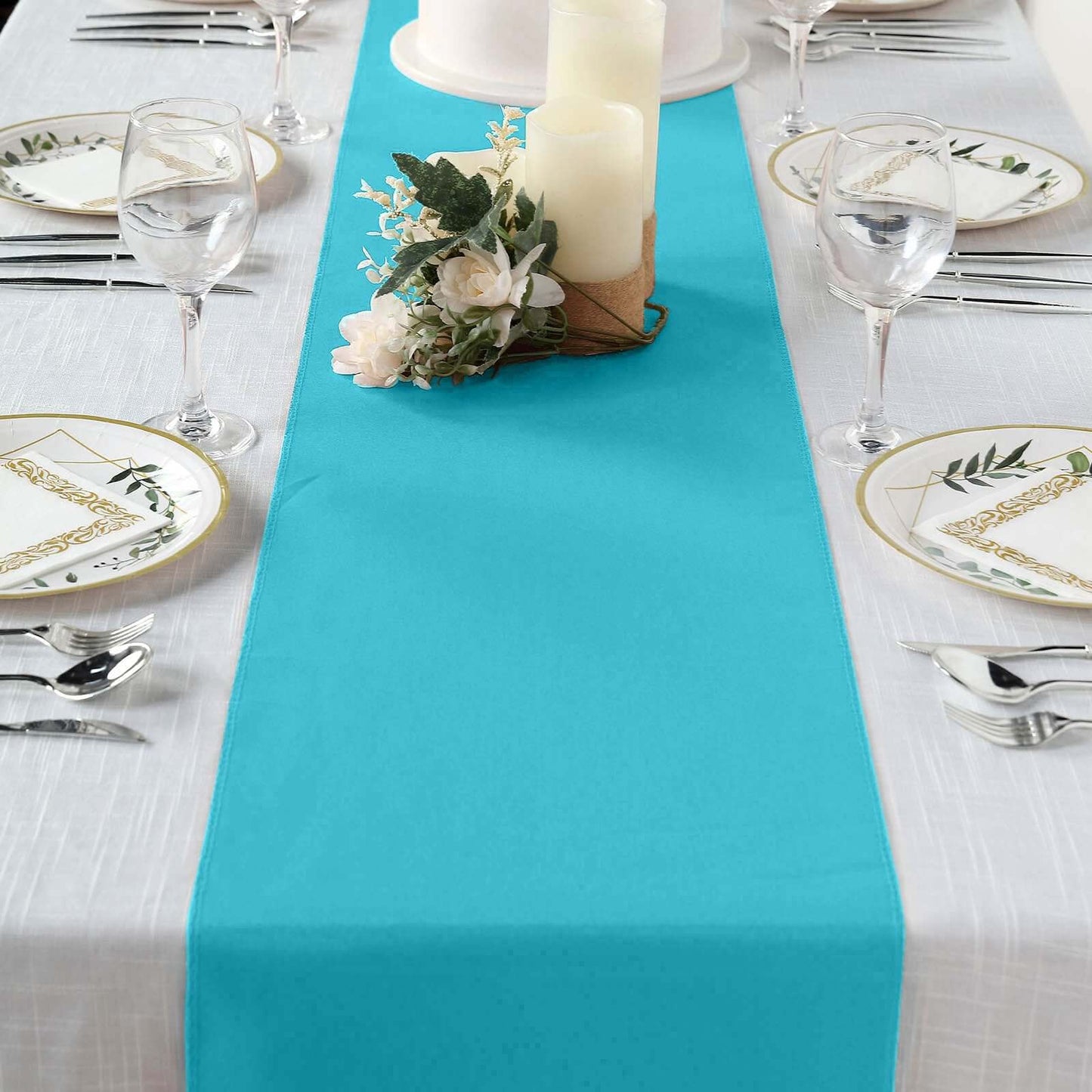 Polyester 12"x108" Table Runner Turquoise - Durable & Wrinkle-Resistant Table Decor