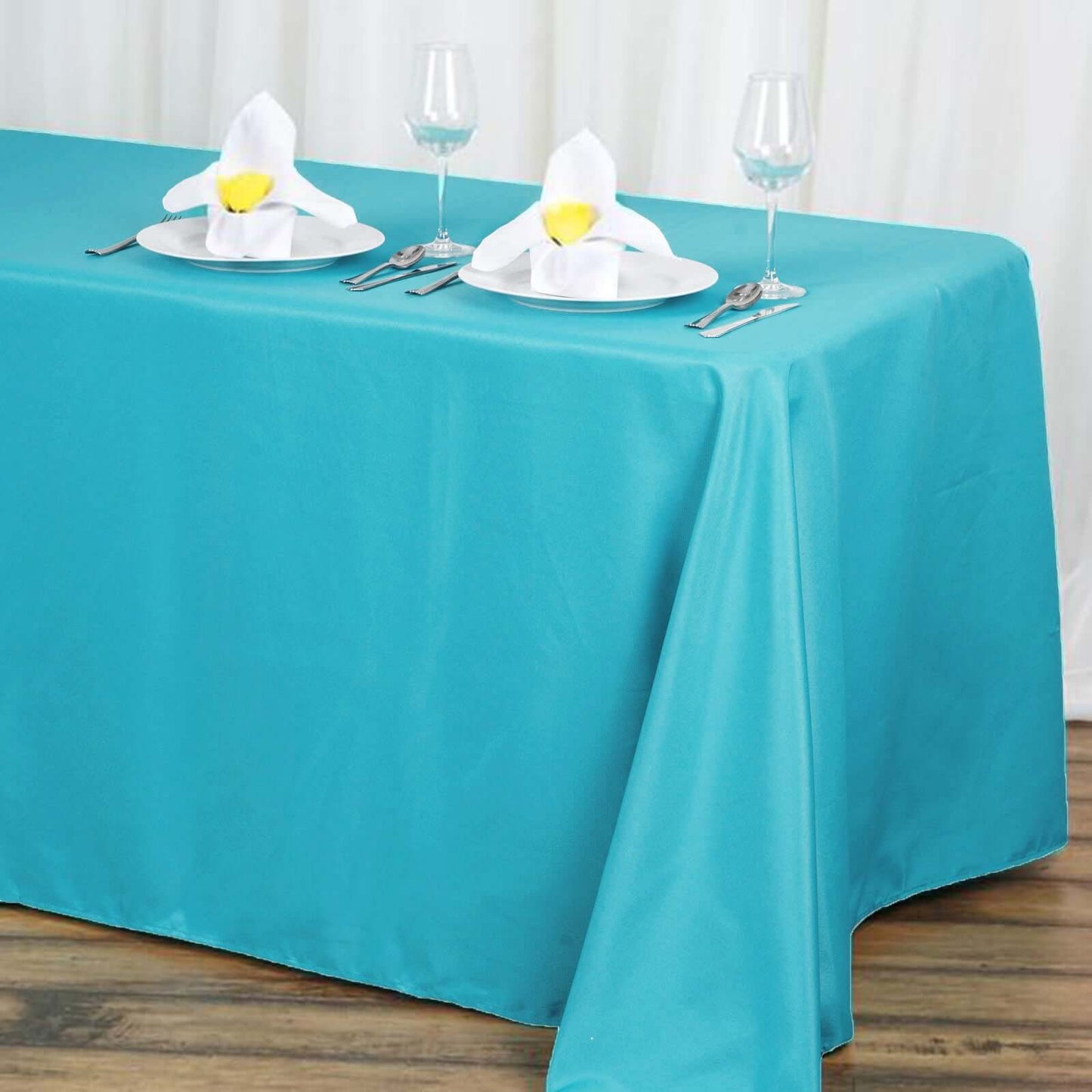 Polyester 90"x132" Rectangle Tablecloth Turquoise - Seamless Wrinkle-Resistant Table Cover