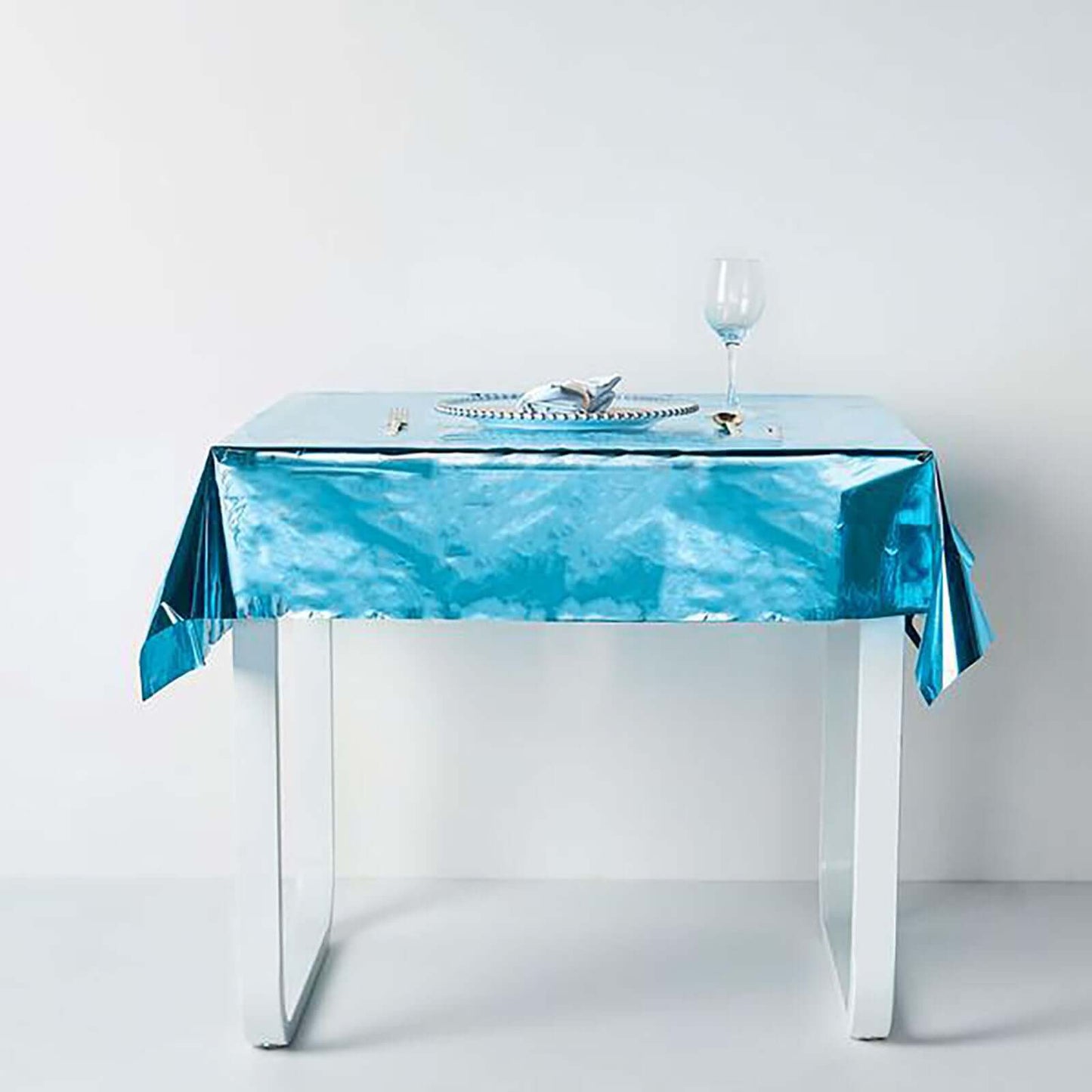 Metallic Foil Tablecloth Square Turquoise - Stylish Disposable Party Cover 50"x50"